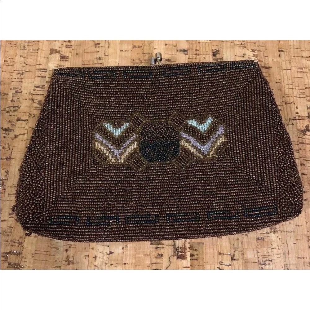 💥 Vintage Bronze Seedbead  clutch bag purse - Picture 2 of 7